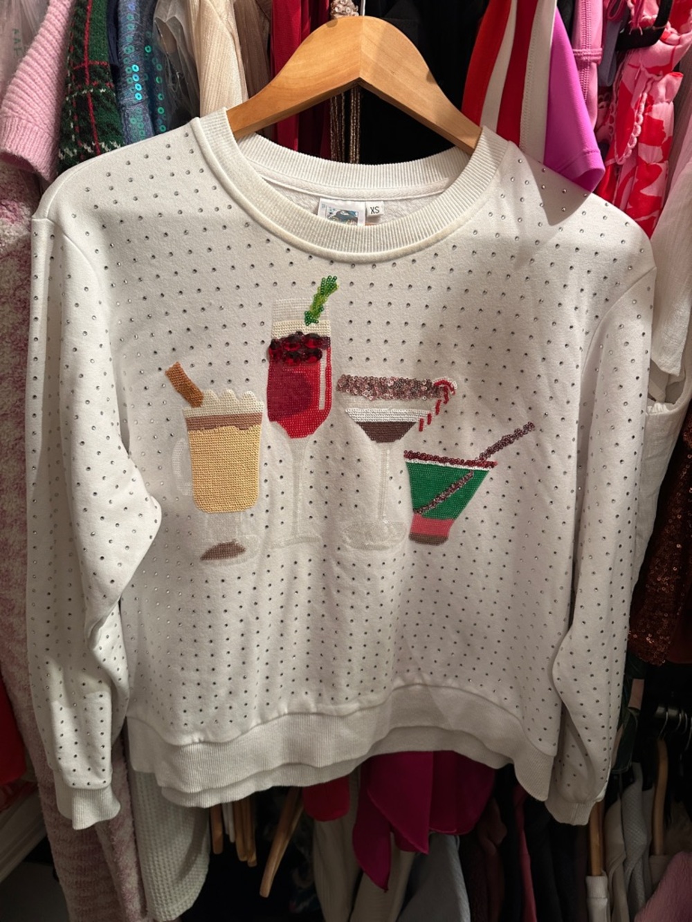 White Queen of Spakles Embellished Cocktail Sweater - XS
